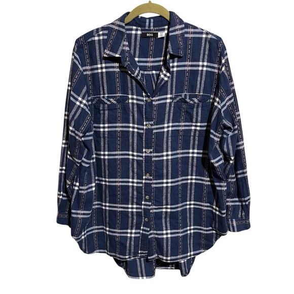 BDG Urban Outfitters Boyfriend Button Down Plaid Flannel Blue Oversized Size M - Picture 1 of 8